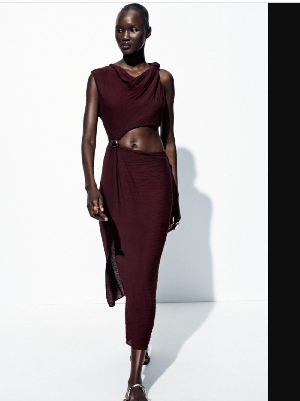 Zara Women Burgundy Cut-Out Midi Dress Size M NWT 69$+TAX